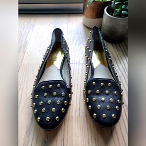 Michael Kors Black Ailee Gold Studded Flats